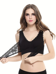 2 Pack Plus Size Sports Bra Set Women's Plus Contrast Lace Trim Cross Front Wire