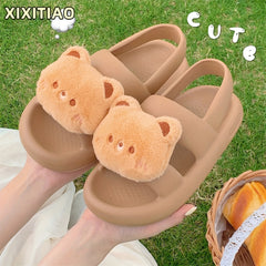 Cartoon Bear Open Toe Sandals For Boys Breathable Lightweight Sandals