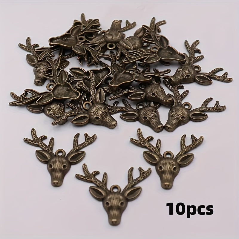 10pcs Retro Christmas Deer Head Pendants Alloy Metal Jewelry DIY