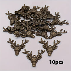10pcs Retro Christmas Deer Head Pendants Alloy Metal Jewelry DIY