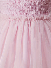 Baby Girls Shirred Mesh Layered Cami Dress With Bows On Shoulder