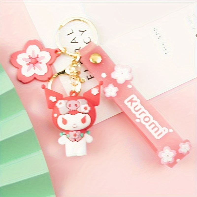 Pink Sakura Keychain Ornaments Cartoon Pendant Car Key Ring