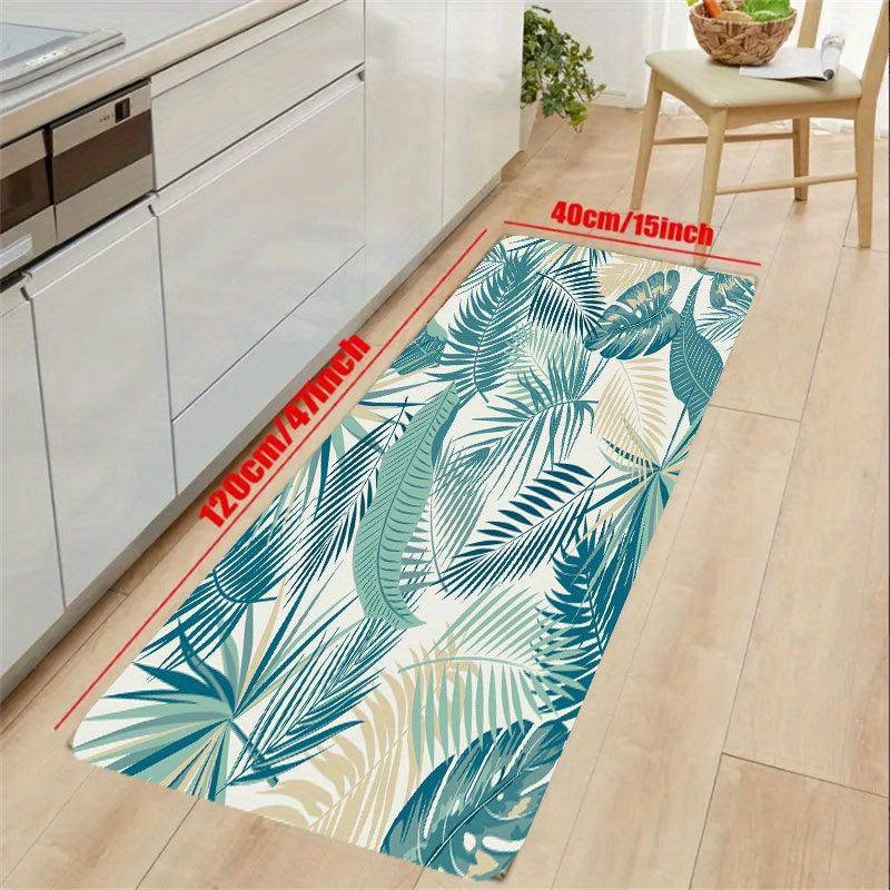 Tropical Leafs Print Kitchen Rug Soft Anti Fatigue Mat