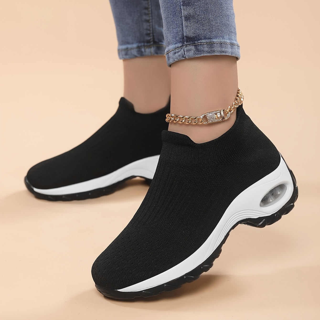 Women's Air Cushion Knit Socks Sneakers Comfort Slip on Platform Casual Shoes