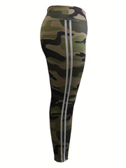 Women's Plus Size Camo Print Striped High Waisted Leggings
