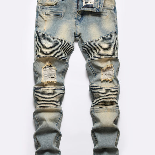 Boys Retro Ripped Jeans Slim Fit Denim Pants Kids Clothes
