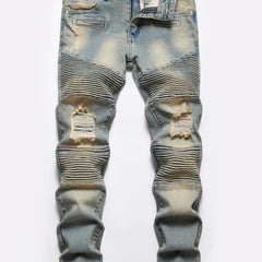Boys Retro Ripped Jeans Slim Fit Denim Pants Kids Clothes