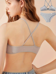 Criss Cross Back Bra & Ribbed Panties Lingerie Set