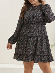 Boho Dress Women's Plus Ditsy Floral Lantern Sleeve Smock Dress