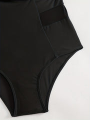 Contrast Mesh Halter Cut Out One Piece Swimsuit