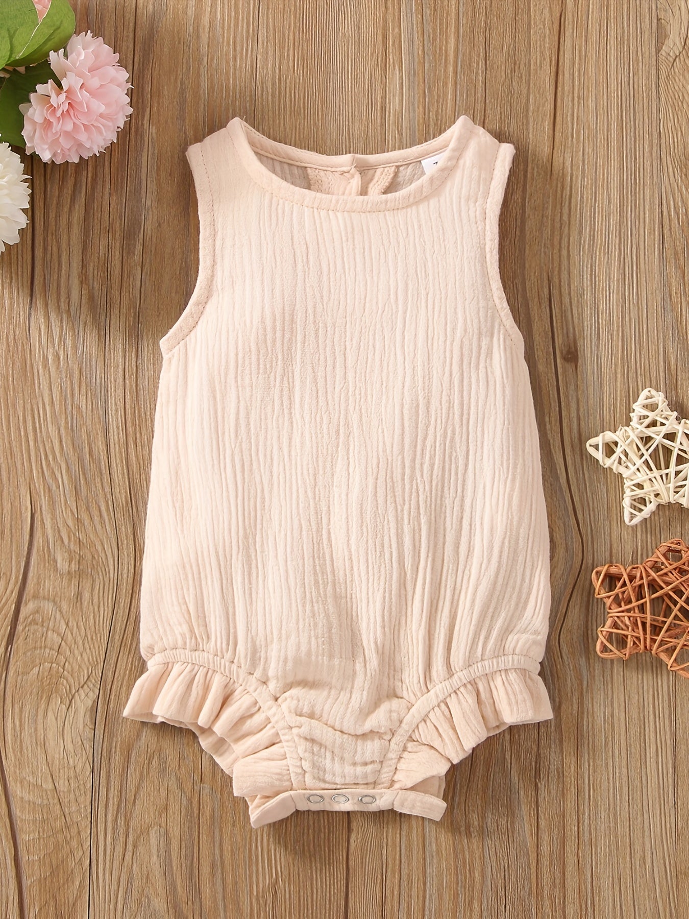 Baby Girls Plain Ruffle Trim Sleeveless Onesie Summer Clothes