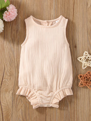 Baby Girls Plain Ruffle Trim Sleeveless Onesie Summer Clothes