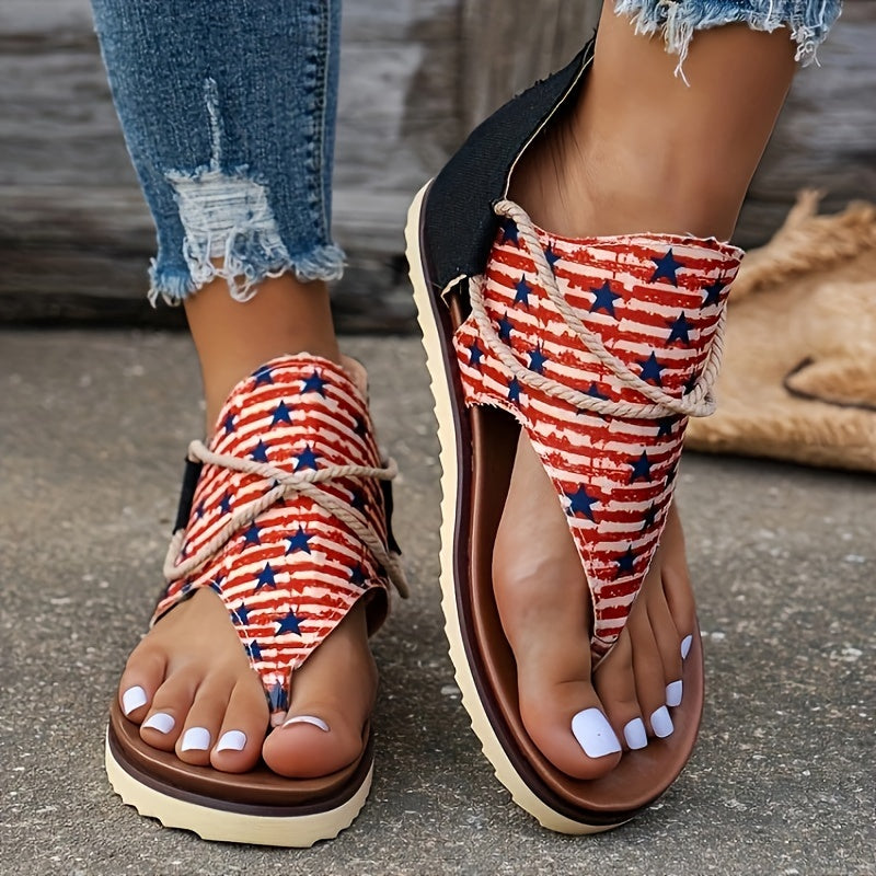 Patriotic Thong Sandals Back Zipper Anti-slip Sports Sandals Women