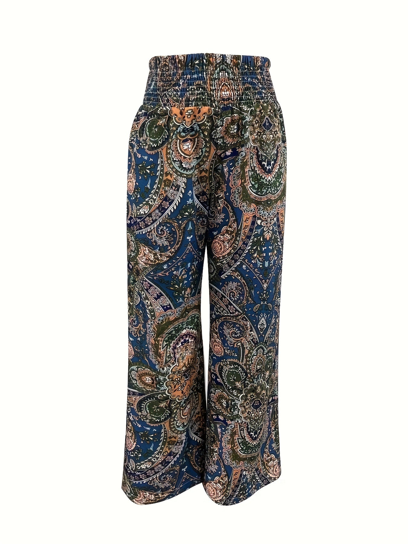 Floral Print Wide Leg Pants Casual Shirred Waist Pants