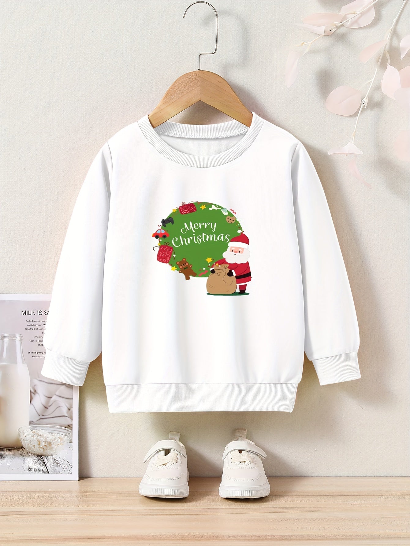 Merry Christmas Santa Print Crew Neck Sweatshirt Kids Clothes