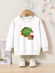 Merry Christmas Santa Print Crew Neck Sweatshirt Kids Clothes