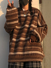 Striped Drop Shoulder Sweatshirt Casual Crew Neck Pullover