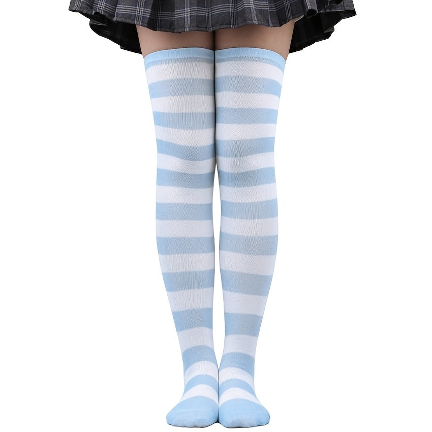 Striped Knee High Socks for School Uniform with Short Skirt Stockings