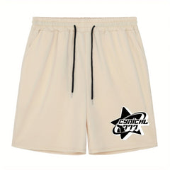 Star Pattern Comfy Shorts Men's Casual Solid Elastic Waist Draw