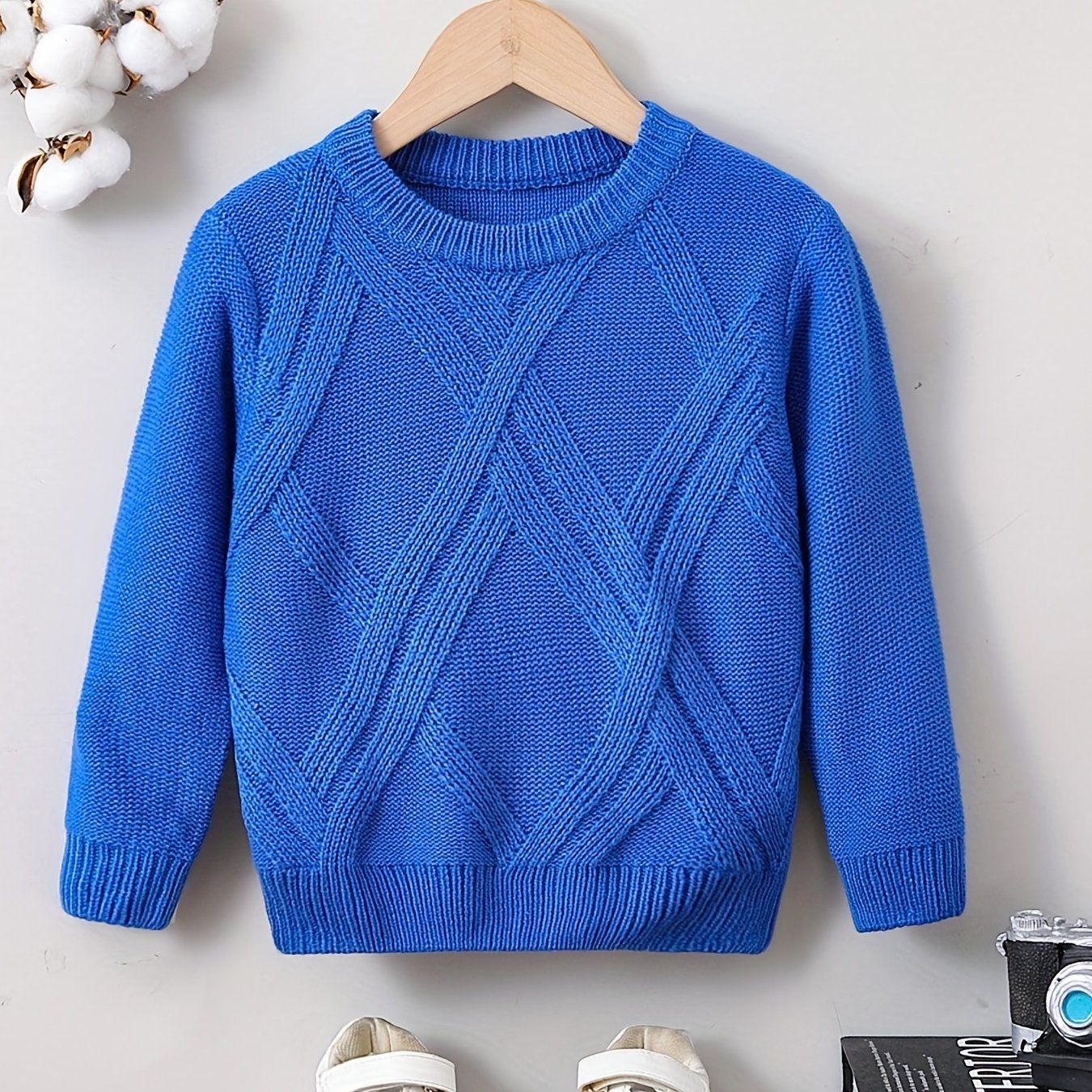 Boys Solid Sweater Round Neck Long Sleeve Stretch Warm Knit Pullover