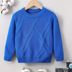 Boys Solid Sweater Round Neck Long Sleeve Stretch Warm Knit Pullover