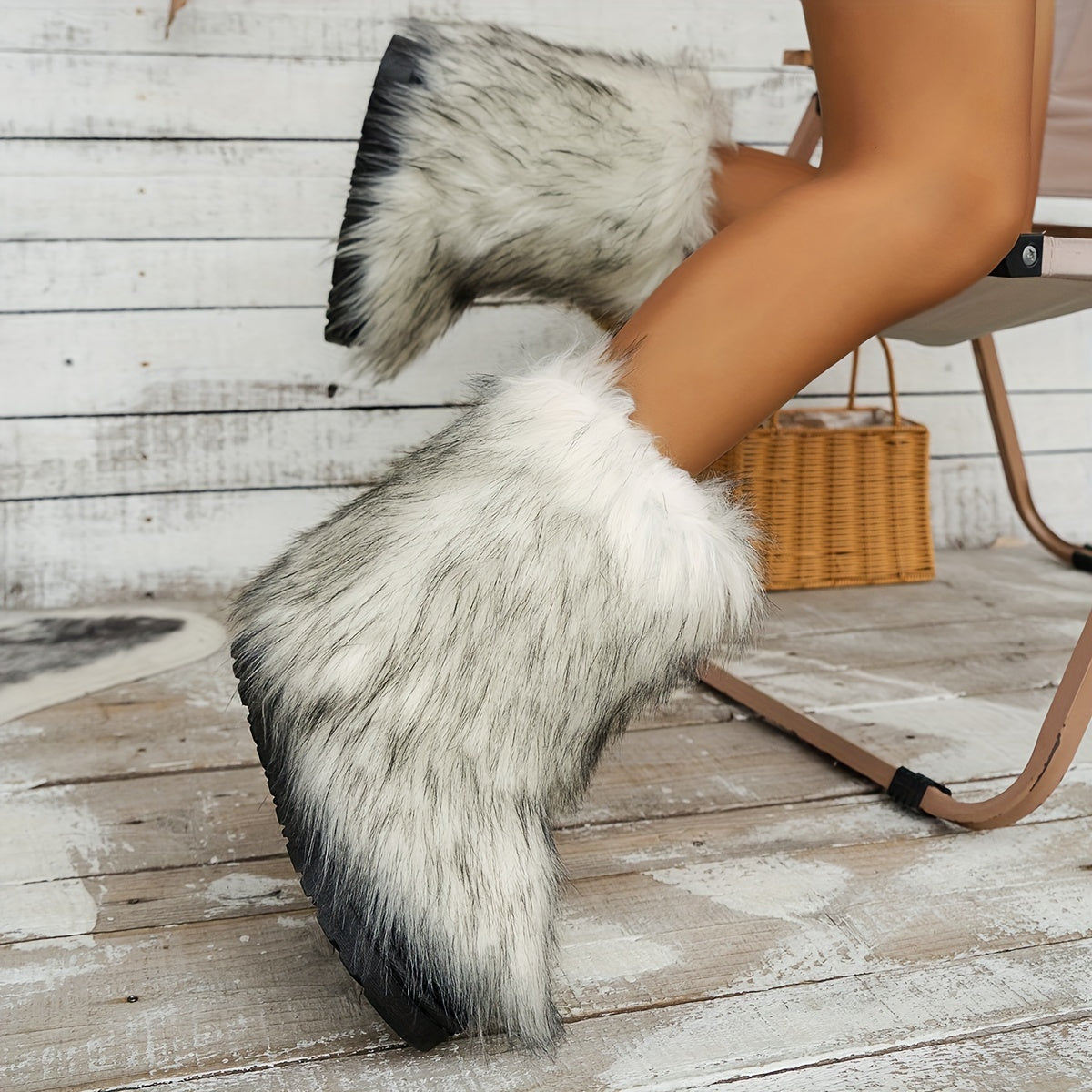 Thickened Medium Tube Snow Boots with Fox Fur