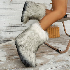 Thickened Medium Tube Snow Boots with Fox Fur