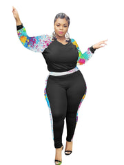 Tie Dye Shirt & Pants Set Women's Casual Stretchy Outfit