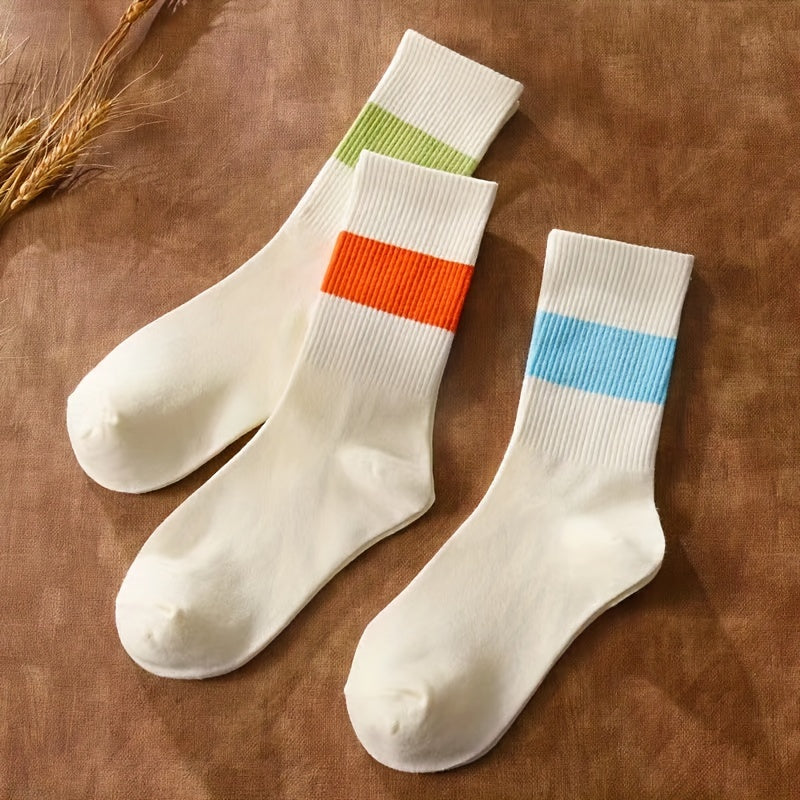 5 Pairs Colorblock Striped Socks Women's Stockings