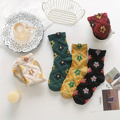 5 Pairs Floral Print Textured Mid Tube Socks Women's Stockings