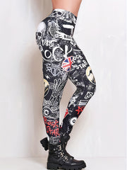 Gothic Leggings Allover Skull Print High Rise Stretch Skinny