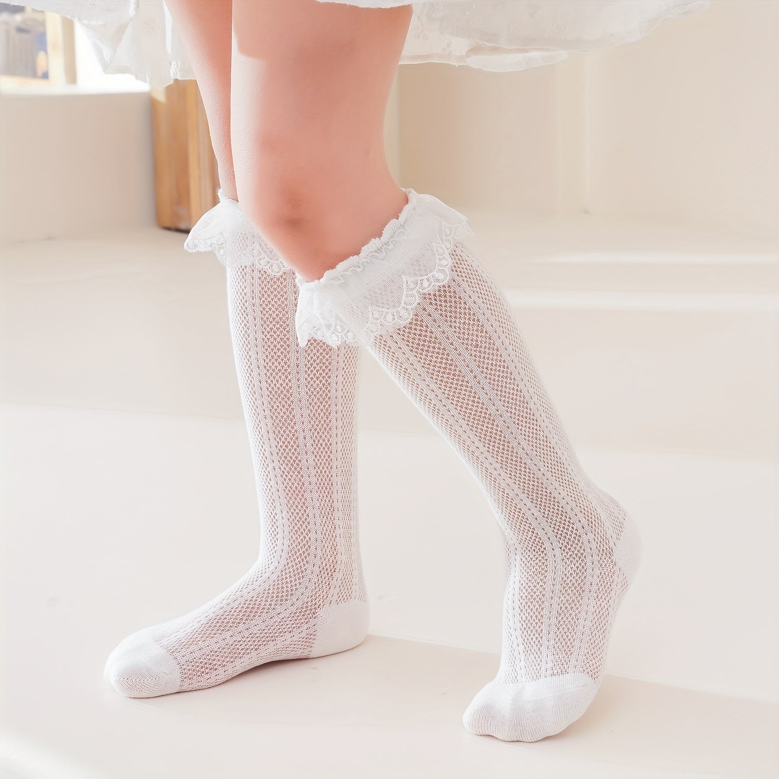 Toddler Girls Lace Trim Princess Over the Calf Socks