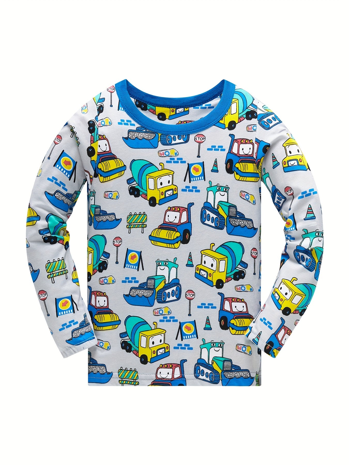Boys Cartoon Car Print Cotton Pajamas Set