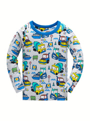 Boys Cartoon Car Print Cotton Pajamas Set