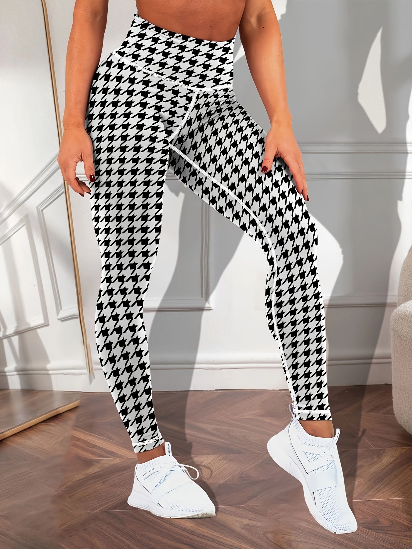 Houndstooth Pattern Yoga Workout Pants for Women