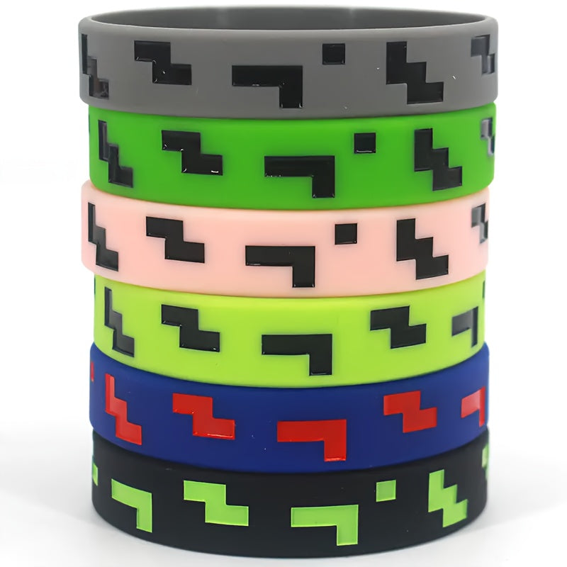12pcs Pixel Theme Silicone Wristbands Printed Gaming Themed Silicone Bracelets