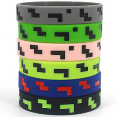 12pcs Pixel Theme Silicone Wristbands Printed Gaming Themed Silicone Bracelets