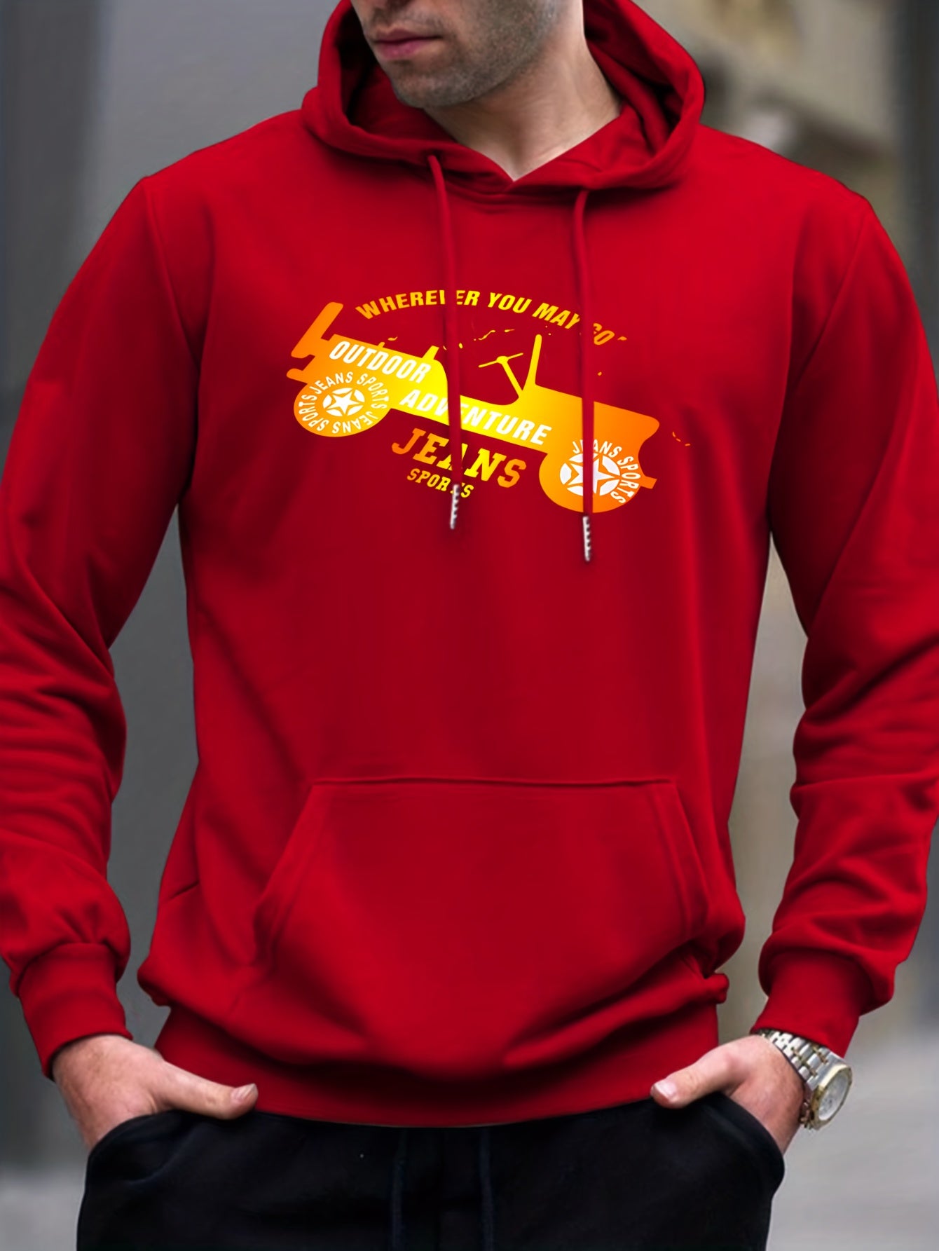 Vintage Car Print Hoodie Men's Graphic Pullover Hooded Sweatshirt