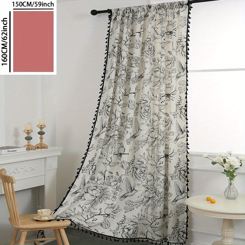 French Retro Bird Curtain Semi-shading Rod Pocket Curtains
