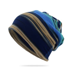 Stripe Print Beanie Hat Plush Wool Warm Knitted Hat