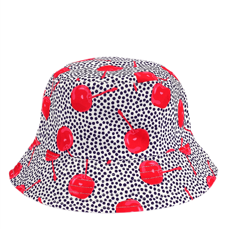 Cherry Print Bucket Hat Gray Sunshade Cap