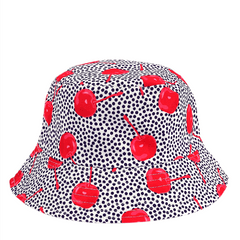 Cherry Print Bucket Hat Gray Sunshade Cap