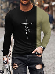 Men's Block Long Sleeve T shirt Casual Comfy Tees For Autumn