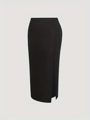 Ribbed High Rise Slim Fit Midi Skirt