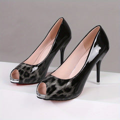 Leopard Print Stiletto Heels Open Toe Dress Shoes