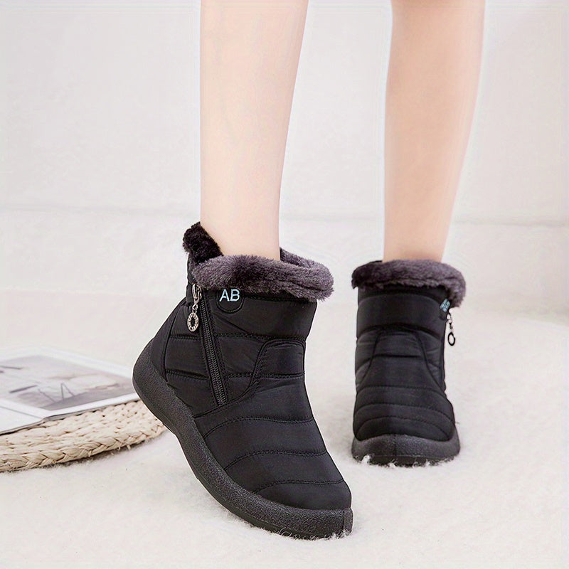Solid Waterproof Boots Velvet Warm Snow Fuzzy Shoes