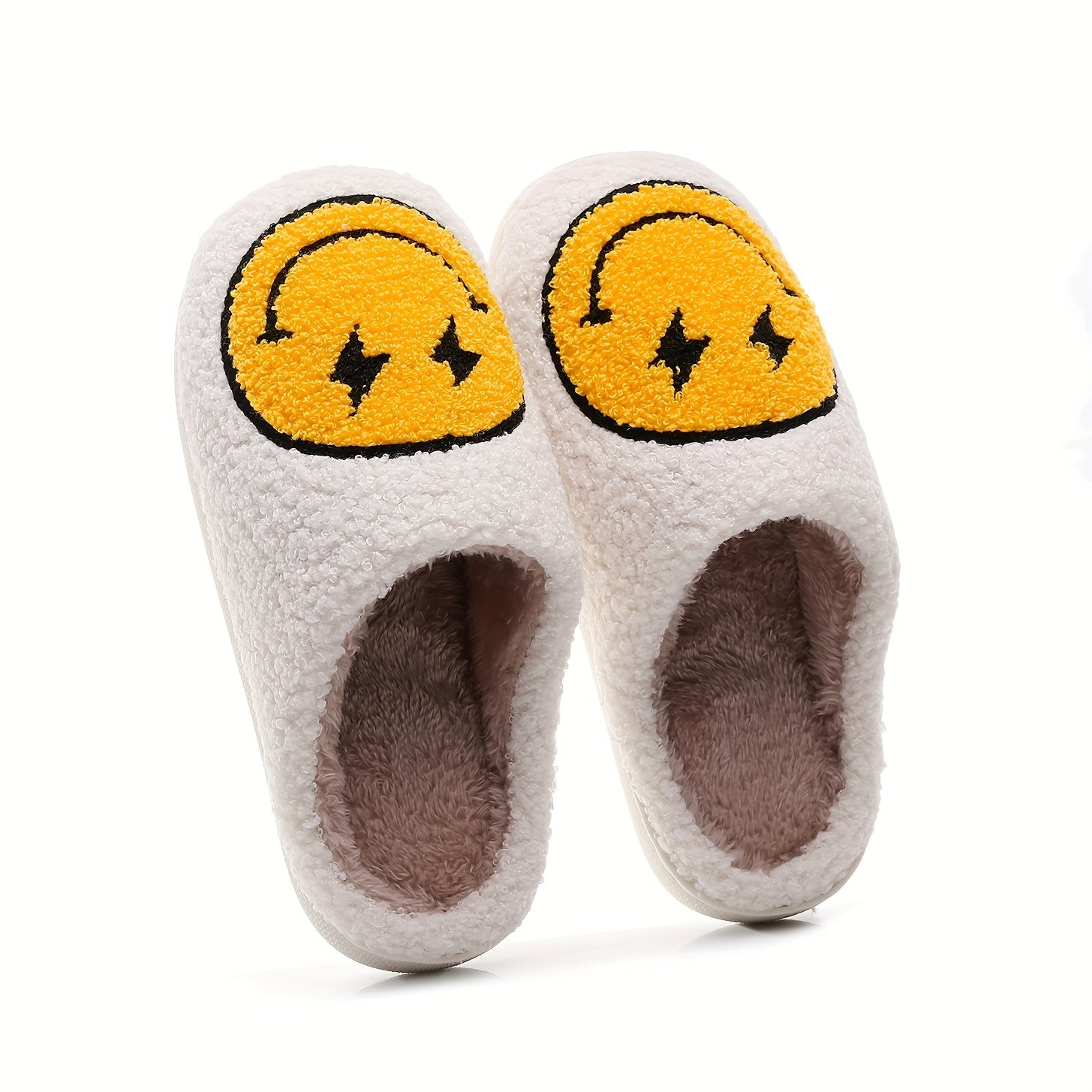 Women's Cartoon Smile Face Slippers Plush Lined Slide Sandals Winter Shoes