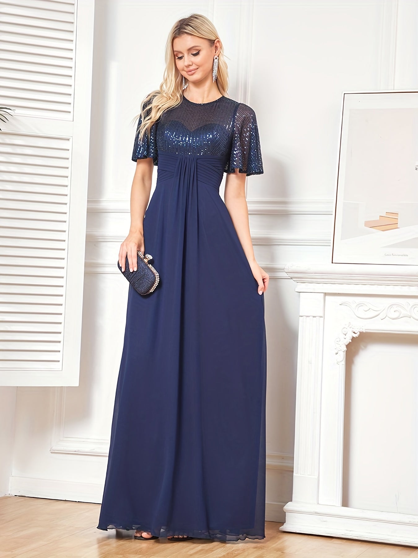 Sequined Flutter Sleeve Aline Dress