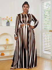 Striped Knot Front Crop Top & Maxi Skirt Set