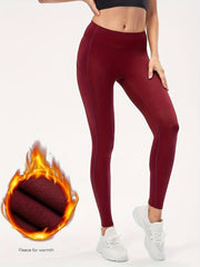 Women's Fleece Warm High Waist Leggings with Pocket
